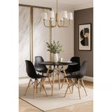 Conjunto Mesa De Jantar Cozinha Sala Moderna Eiffel 90cm Preta E 4 Cadeiras Charles Eames Elegante Preto