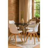 Mesa Jantar Sala Cozinha Quadrada Eiffel 80cmpreta E 4 Cadeiras Leda Estofadas Wood Branca
