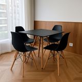 Mesa Elegante Eiffel Eames Preta Quadrada 90cm Com 04 Cadeiras Eiffel Preto