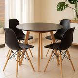 Jogo Cozinha Sala Jantar Mesa Leda 80cm Redonda Com 4 Cadeiras Eiffel Eames Cor Preto