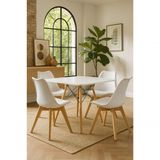 Mesa Jantar Eiffel Elegante Quadrada 90cm E 4 Cadeiras Leda Saarinen Cor Branco
