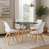 Mesa Moderna Quadrada Eiffel Eames 90cm Preta E 4 Cadeira Leda Ergonomica Moderna Branca