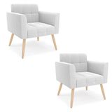 Poltrona Sala Estar Pé Palito Natural Kit 2 Elisa Bouclê D03 - D?rossi Cor Off White