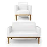 Sofá Namoradeira Com Poltrona Base De Madeira Fixa Castanho Marisa Corano D03 - D?rossi Cor Branco