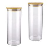 Pote De Vidro 1200ml Hermético Com Tampa Bambu Premium 2 Unidades
