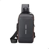 Bolsa Mochila Pochete Pochet Transversal Diagonal Ombro Anti-furto Usb À Prova D&#39;água Durabilidade - Cinza Com Dourado