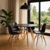 Jogo Mesa Jantar Sala Eames Eiffel 80cm Com 4 Cadeiras Eames Eiffel Preta