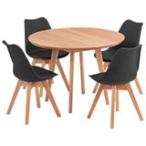 Conjunto Sala De Jantar Mesa Redonda 90cm + 4 Cadeiras Estofadas Ergonômicas Suportam Até 120kg