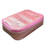 Bolsa Necessaire Estilo Matelassê Chevron Metálico Rosa