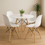 Jogo Sala Jantar Cozinha Mesa 90cm Elegante Eiffel Eames E 4 Cadeiras Eiffel Cor Branco
