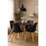 Conjunto Leda Mesa Redonda 100cm Com 4 Cadeiras Estofadas Madeira Maciça E Estilo Moderno