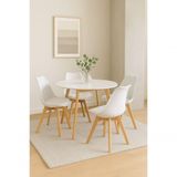 Conjunto Mesa De Jantar Sala Cozinha Leda Elegante 80cm Branca Com 4 Cadeiras Wood Leda Branca.