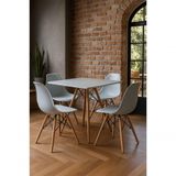 Jogo Sala Jantar Cozinha Mesa Eiffel Quadrada 80cm Branco Com 4 Cadeiras Eiffel Eames Branco