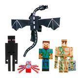 Cartela Minecraft Dragão 5 Bonecos + 1 Bloco Steve