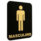 Placa Acrílico Banheiro Masculino Preto Relevo Dourado 20x15