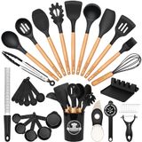 Conjunto De Utensílios De Cozinha Astercook 39 Pcs De Silicone Com Cabo De Madeira