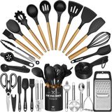 Conjunto De Utensílios De Cozinha Umite Chef 34pcs De Silicone Com Suporte Preto