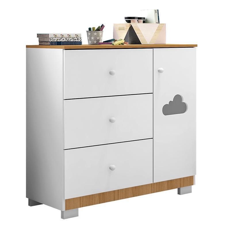 Cômoda Infantil Ane 1 Porta E 3 Gavetas Branco/carvalho - Phoenix Baby