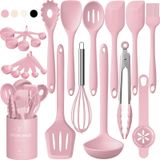 Conjunto De Utensílios De Cozinha Umite Chef Silicone 22 Unidades Com Suporte Rosa
