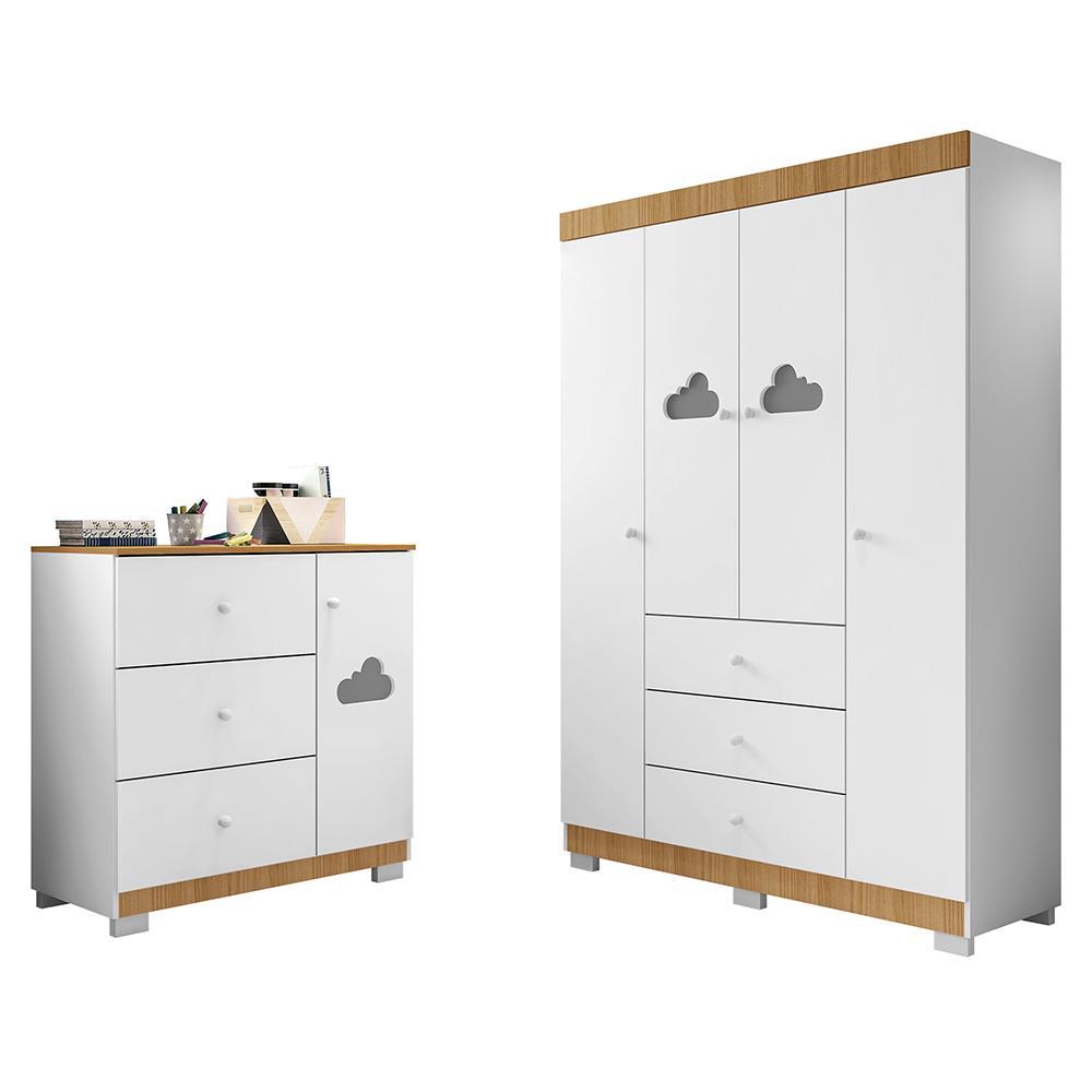 Jogo De Quarto Infantil Ane Com Guarda Roupa E Cômoda Branco/carvalho - Phoenix Baby