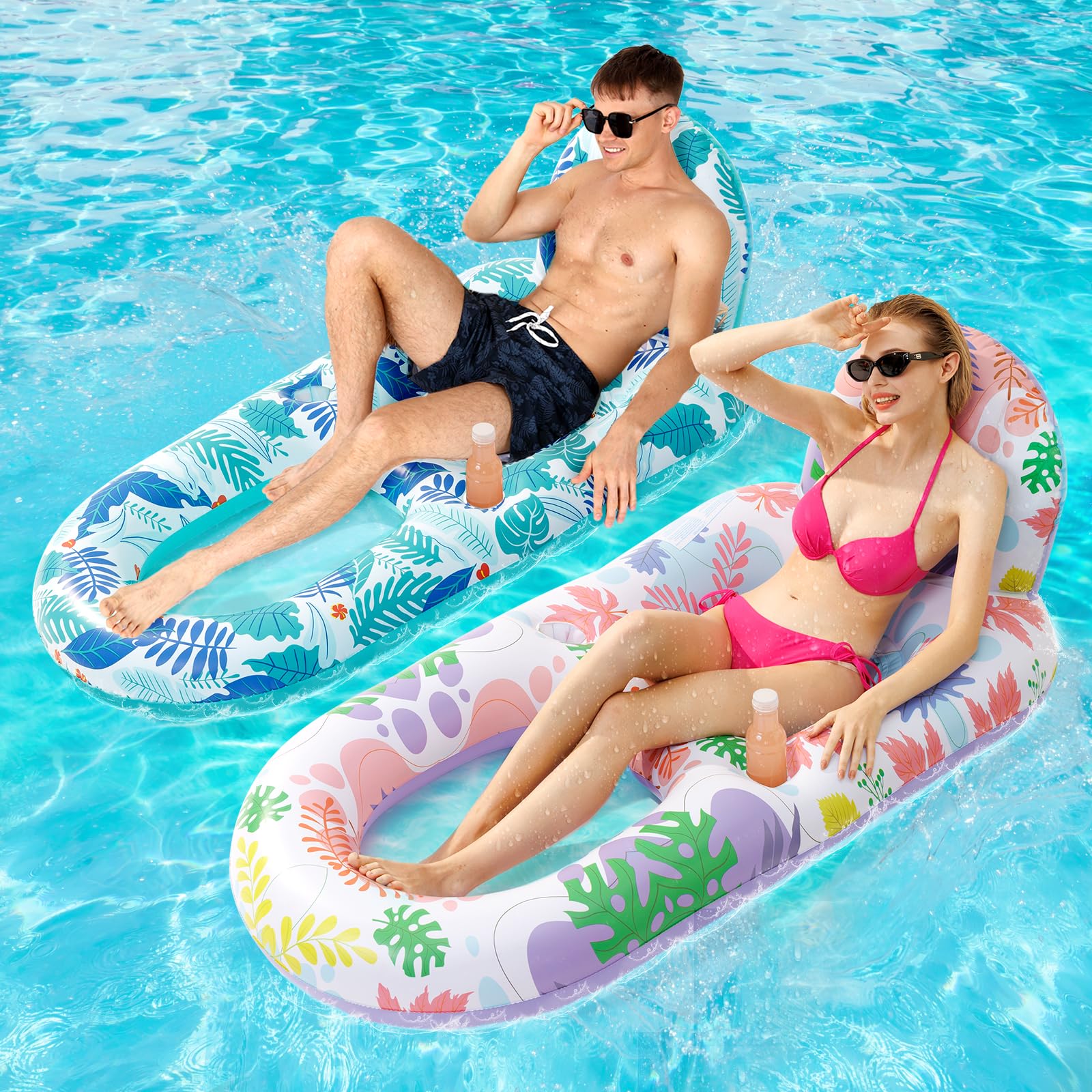 Pool Floats Sidergonu Adult Heavy Duty Com Porta-copos, Pacote Com 2