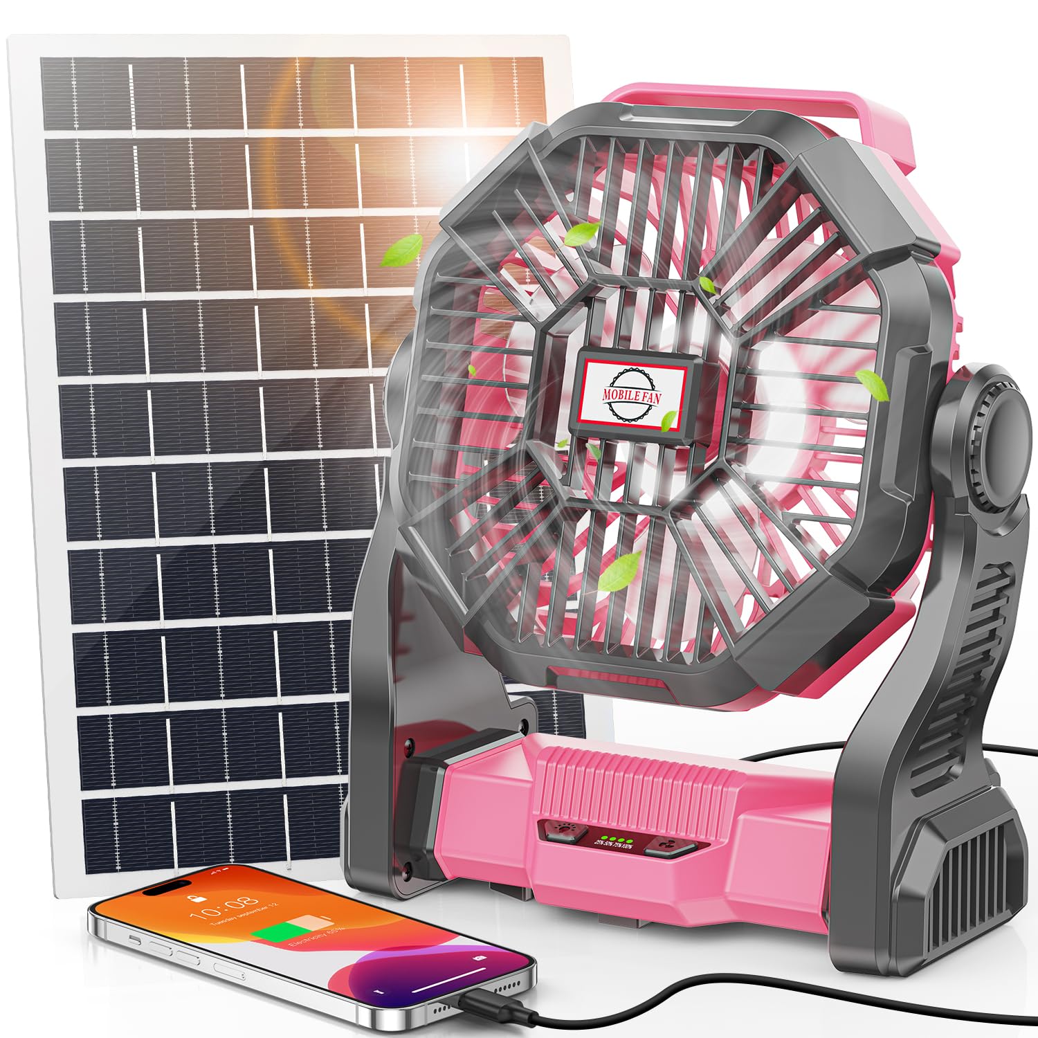 Arte De Ventilador Solar Em Real 20000mah Com Lanterna Led, Painel Solar De 10 W