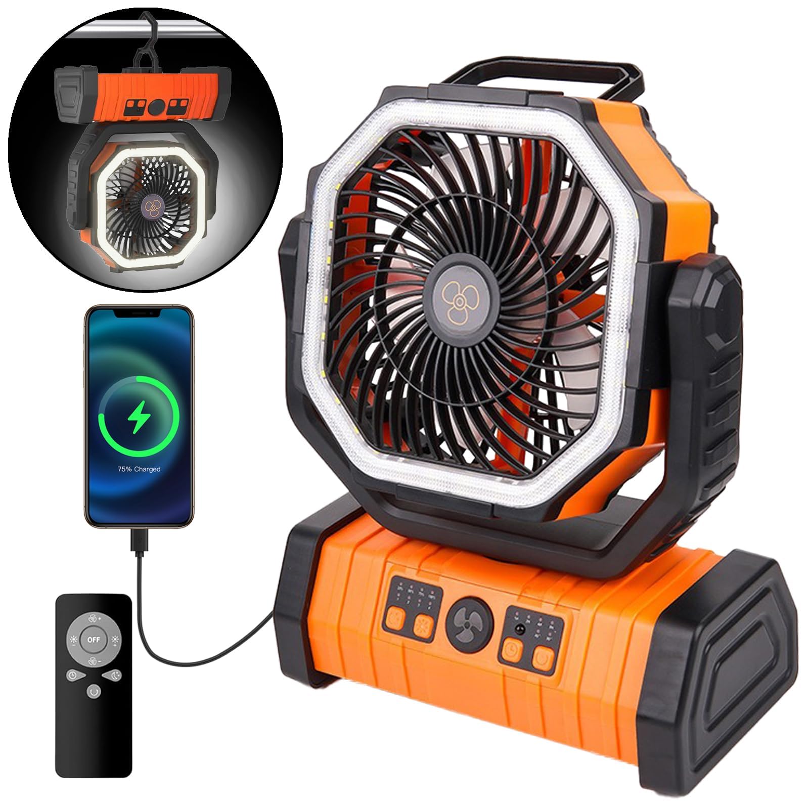 Ventilador Recarregável Aisveldy Camping Bateria Com Luz Led 20000mah