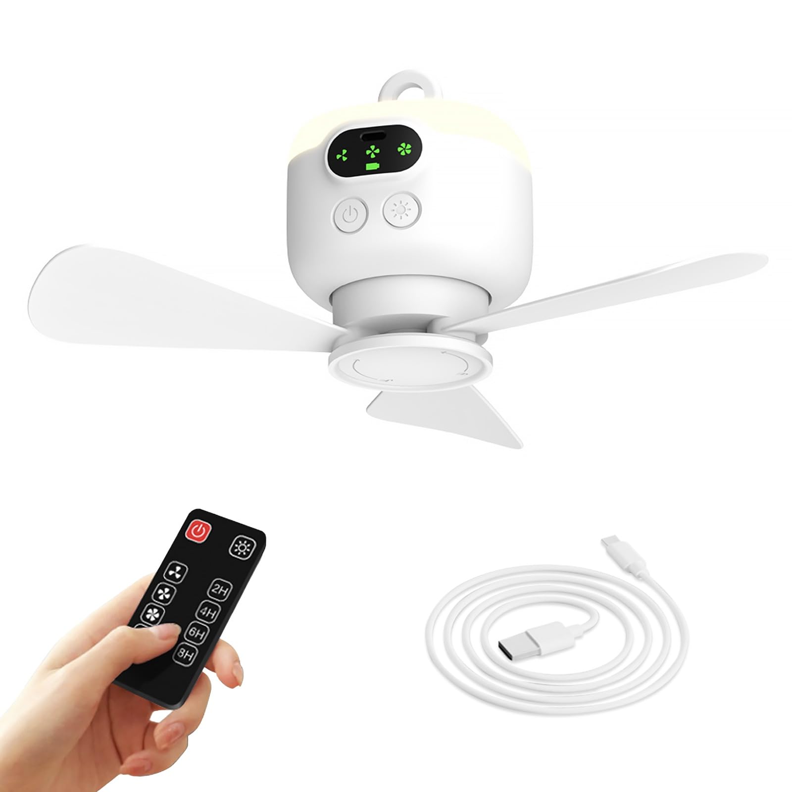 Ventilador De Acampamento Portátil Xeamun Recarregável 8000mah Com Luz