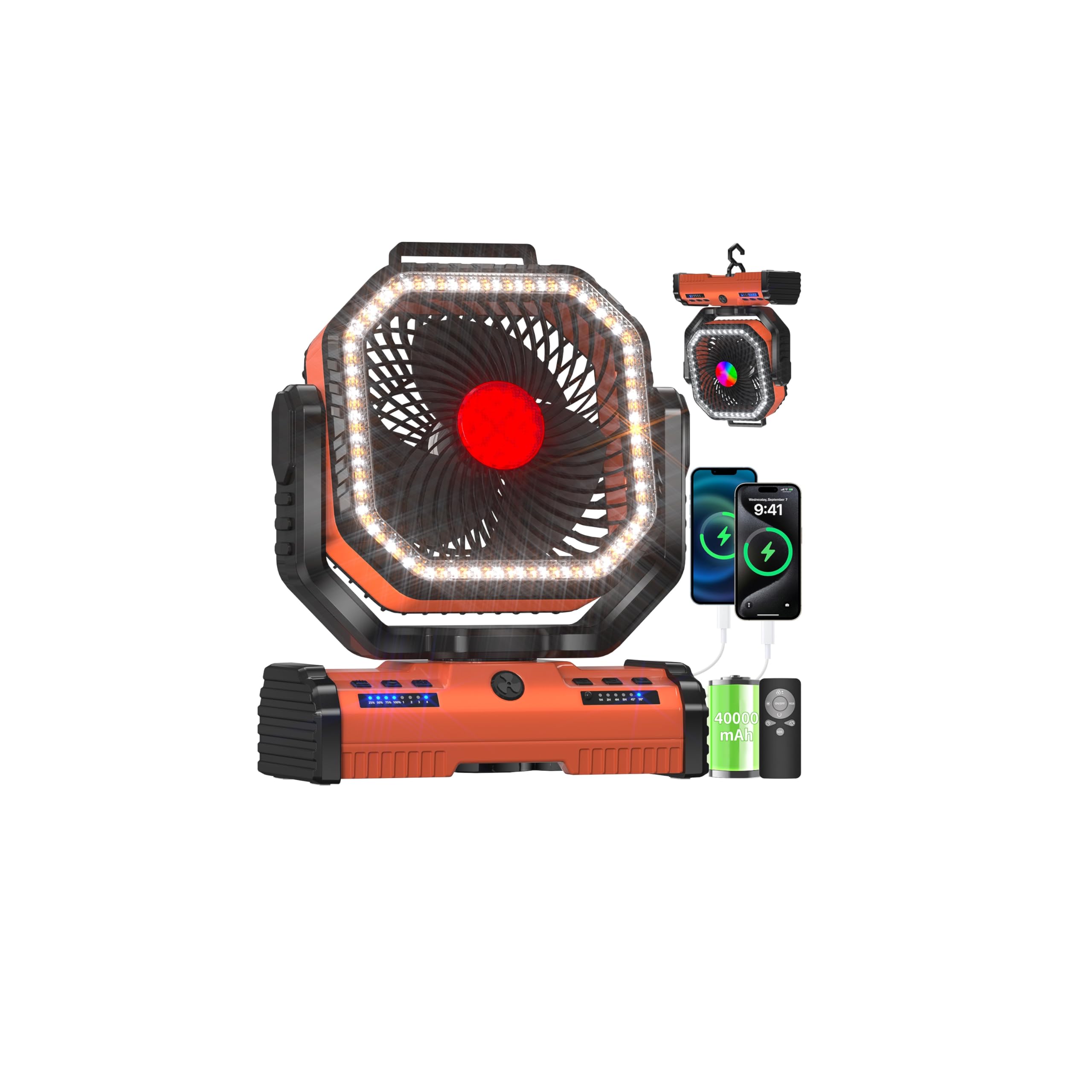 Ventilador De Acampamento Eeifo 30cm Com Bateria De 40000mah E Luz Led Laranja