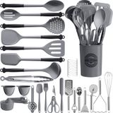 Conjunto De Utensílios De Cozinha Kikcoin 43 Unidades De Silicone Com Suporte Cinza
