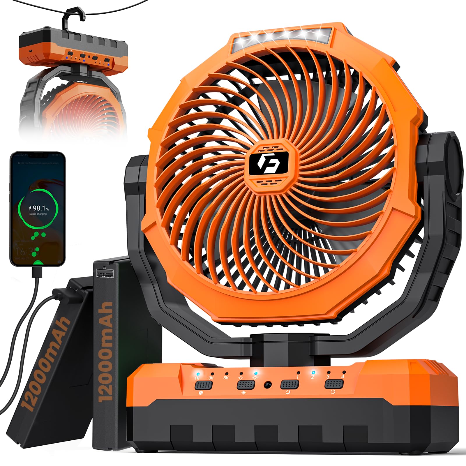 Ventilador De Acampamento Wavmill 24000mah Com Luz E Gancho, Recarregável