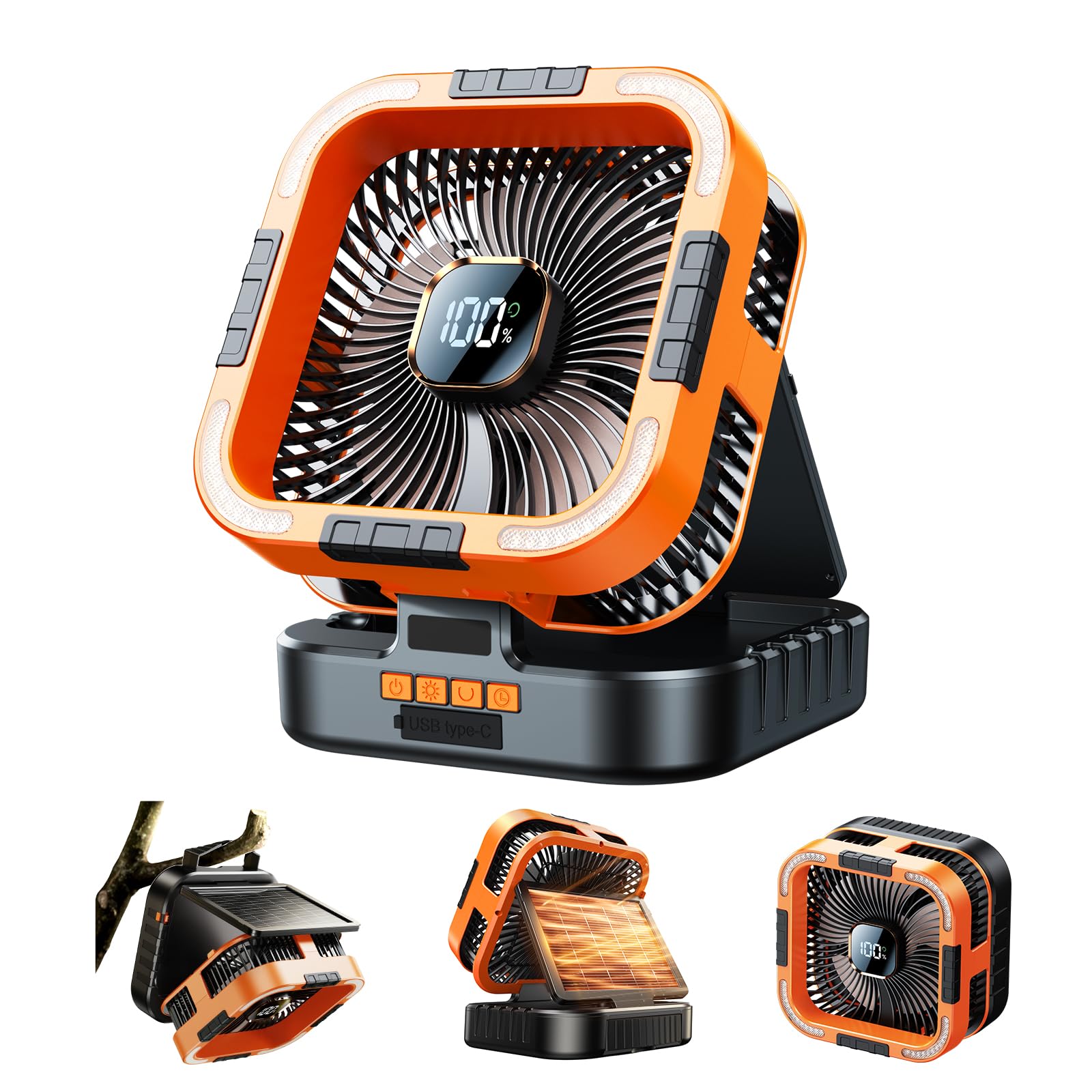 Ventilador Solar De Acampamento Kimmoo 10000mah Com Luz, 6 Velocidades, Temporizador