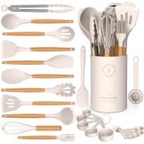 Conjunto De Utensílios De Cozinha Avgpd Silicone Com Alças De Madeira