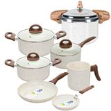 Jogo De Panelas Com Panela De Pressão Ceramic Life Smart Plus Vanilla 7 Peças - Brinox