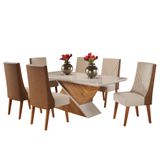 Conjunto De Mesa Sala De Jantar Tampo Com Vidro Engel 1,80m 6 Cadeiras Tifany Madeirado Viero
