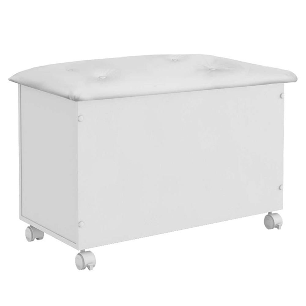 Baú Organizador Elô Com Tampo Basculante Estofadado E Rodízios Branco Brilho - Móveis Peroba
