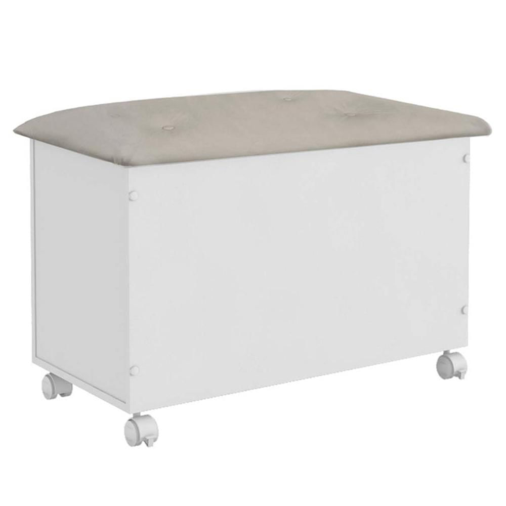 Baú Organizador Elô Com Tampo Basculante Estofadado E Rodízios Branco Brilho/bege - Móveis Peroba