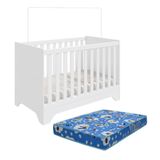Berço Americano Popy Retrô 3 Em 1 Branco Brilho Com Colchão Baby Physical - Móveis Peroba