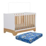Berço Americano Popy Retrô 3 Em 1 Branco Brilho/amêndoa Com Colchão Baby Physical - Móveis Peroba