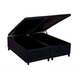 Box Baú Bipartido Queen Corino Preto Para Colchões De 158x198cm