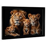 Quadro Decorativo Família De Leões No Preto