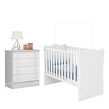 Jogo De Quarto Infantil Doce Sonho Com Cômoda 4 Gavetas E Berço Branco - Qmovi Branco