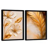 Quadro Decorativo Flor E Folha Dourada Duo