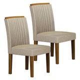 Cadeira Para Mesa De Jantar Jade Mdf Kit 2 Peças Freijó Linho Palha Leifer Móveis