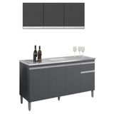 Balcão De Pia Tatiane 145 Cm E Armário Aéreo Andréia 3 Portas 120 Cm Cinza Fosco Ajl