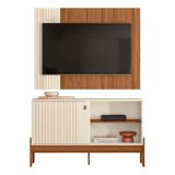Rack Bancada Com Painel Wood 120cm Pérola Metalizado/cinamomo Mel Para Até 42 - Mobler Pérola Metalizado/cinamomo Mel