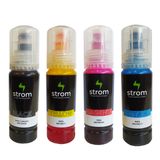 Kit 4 Refil Tinta Impressora Epson Compatível Ecotank L3150 L3110 Strom