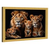 Quadro Decorativo Família De Leões No Preto