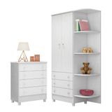 Jogo De Quarto Doce Sonho Guarda Roupa 2 Portas E Cômoda 4 Gavetas Branco Com Pés - Qmovi Branco
