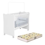 Berço Doce Sonho Branco Com Rodízios E Colchão Supreme - Qmovi Branco